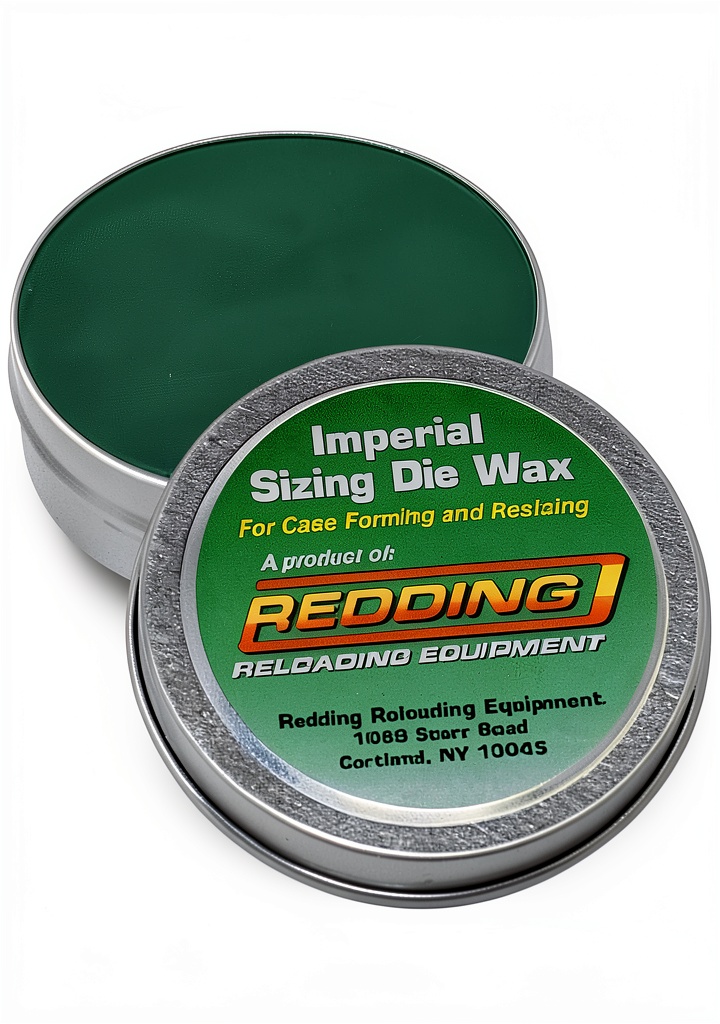Installing Redding Imperial Sizing Die Wax for Case Forming on a wooden workbench