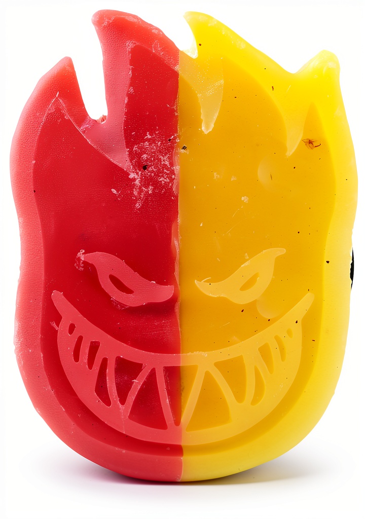 Spitfire Red Skateboard Wax tube on a wooden skate bag